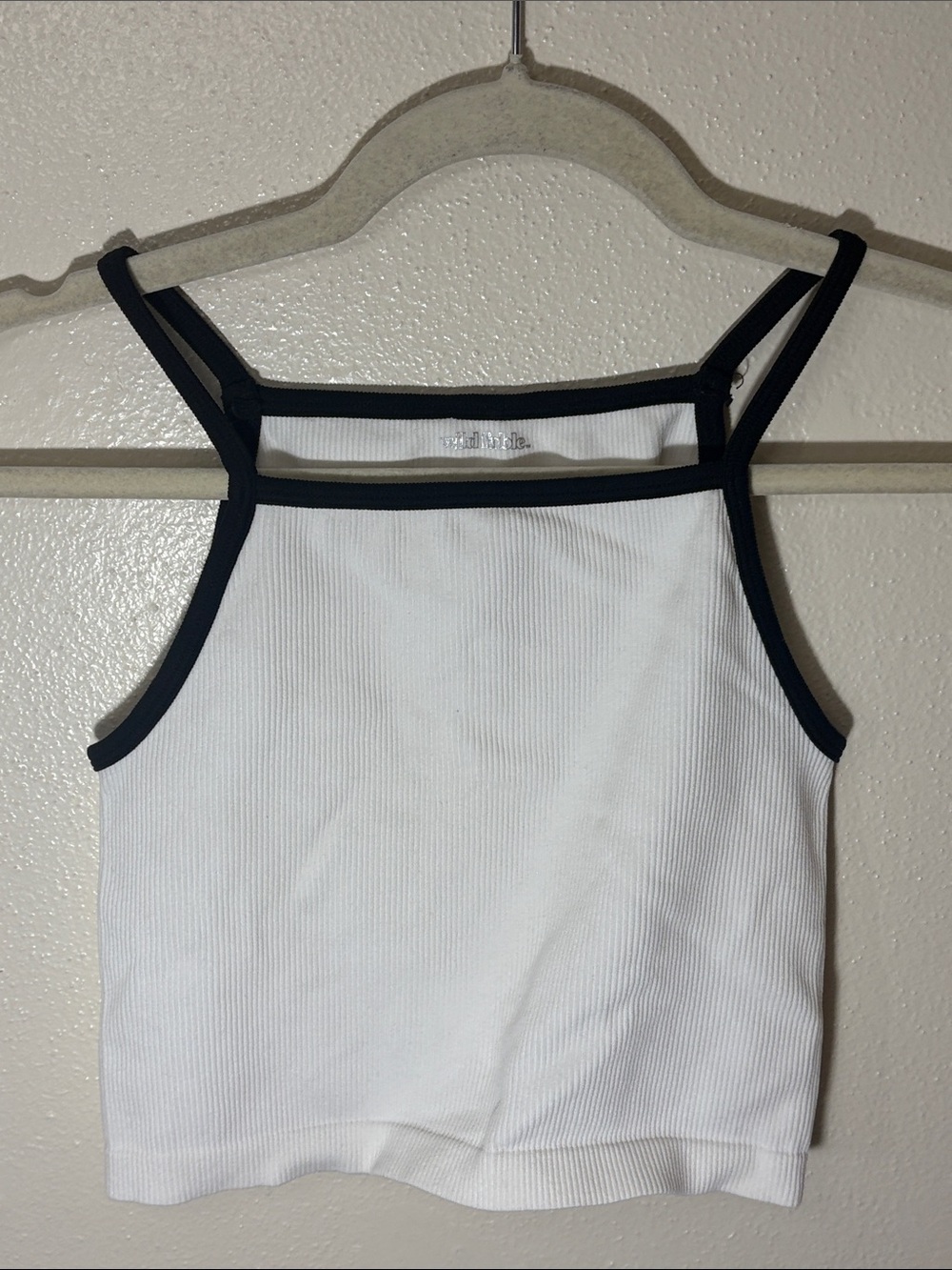 wild fable White Ribbed Cropped Tank with Black Trim